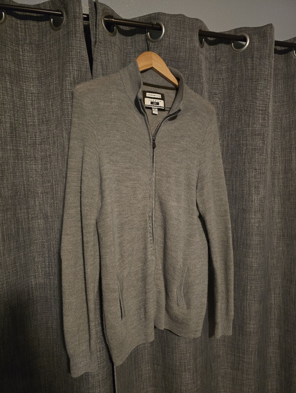 Joseph Abboud 100% Extra Fine Merino Wool Full Zip Sweater Gray Size M - Picture 2 of 8